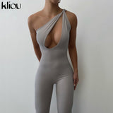 Kliou One Shoulder Sexy Cut Out Rompers Womens Jumpsuit 2021 Streetwear Solid Backless Active Wear Skinny Slim Jumpsuits Summer