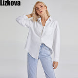 Long Sleeve Oversized Green Shirt Female Spring Pocket Official Tops