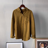 Long Sleeve Oversized Green Shirt Female Spring Pocket Official Tops