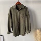 Long Sleeve Oversized Green Shirt Female Spring Pocket Official Tops