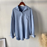 Long Sleeve Oversized Green Shirt Female Spring Pocket Official Tops