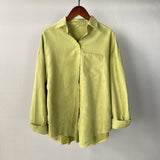 Long Sleeve Oversized Green Shirt Female Spring Pocket Official Tops