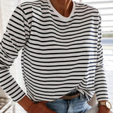 Women Fashion Black And White Striped Blouse Shirt
