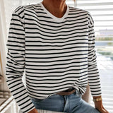 Women Fashion Black And White Striped Blouse Shirt