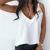 Summer 2021 Sexy V-Neck Sleeveless Blouse Shirt Women Elegant Solid Loose Hollow Out Tops New Lady Off Shoulder Plus Size Blusa