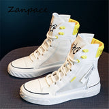 ZANPACE Women's White Lace-Up Breathable Platform Shoes