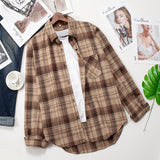 Plaid Shirts Women Top And Blouses Long Sleeve Oversized Cotton Ladies Casual Blusas One Pocket Loose Female Checked Shirt