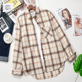 Plaid Shirts Women Top And Blouses Long Sleeve Oversized Cotton Ladies Casual Blusas One Pocket Loose Female Checked Shirt