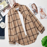 Plaid Shirts Women Top And Blouses Long Sleeve Oversized Cotton Ladies Casual Blusas One Pocket Loose Female Checked Shirt