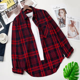 Plaid Shirts Women Top And Blouses Long Sleeve Oversized Cotton Ladies Casual Blusas One Pocket Loose Female Checked Shirt