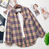 Plaid Shirts Women Top And Blouses Long Sleeve Oversized Cotton Ladies Casual Blusas One Pocket Loose Female Checked Shirt