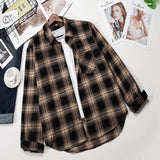 Plaid Shirts Women Top And Blouses Long Sleeve Oversized Cotton Ladies Casual Blusas One Pocket Loose Female Checked Shirt
