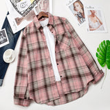 Plaid Shirts Women Top And Blouses Long Sleeve Oversized Cotton Ladies Casual Blusas One Pocket Loose Female Checked Shirt
