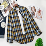 Plaid Shirts Women Top And Blouses Long Sleeve Oversized Cotton Ladies Casual Blusas One Pocket Loose Female Checked Shirt