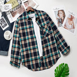 Plaid Shirts Women Top And Blouses Long Sleeve Oversized Cotton Ladies Casual Blusas One Pocket Loose Female Checked Shirt