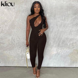 Kliou One Shoulder Sexy Cut Out Rompers Womens Jumpsuit 2021 Streetwear Solid Backless Active Wear Skinny Slim Jumpsuits Summer