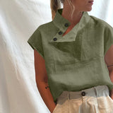 Celmia Stylish Tunic Tops Plus Size Women Short Sleeve Summer Blouses Buttons