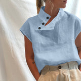 Celmia Stylish Tunic Tops Plus Size Women Short Sleeve Summer Blouses Buttons