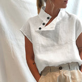 Celmia Stylish Tunic Tops Plus Size Women Short Sleeve Summer Blouses Buttons