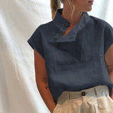 Celmia Stylish Tunic Tops Plus Size Women Short Sleeve Summer Blouses Buttons