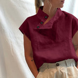 Celmia Stylish Tunic Tops Plus Size Women Short Sleeve Summer Blouses Buttons