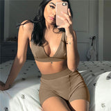 2PCS/Set Sexy Women's Bra Strap Tank Vest Crop Tops with High Waist Shorts