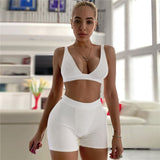 2PCS/Set Sexy Women's Bra Strap Tank Vest Crop Tops with High Waist Shorts