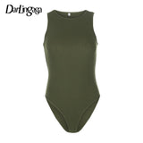 Darlingaga Black Sleeveless Ribbed Knitted Summer Bodysuit Woman Solid Basic Bodycon Jumpsuit Body Women Fashion Bodysuits Tops