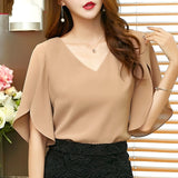 Summer Womens Casual Solid Chiffon Shirt Butterfly Sleeve Korean Loose Women Blouse