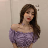 Summer Sexy off Shoulder Crop Top Ruffles White Shirt