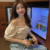 Summer Sexy off Shoulder Crop Top Ruffles White Shirt