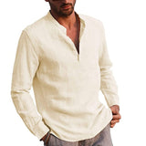 Men’ s Shirt Cotton linen Solid Color Stand Collar Long Sleeve Shirt Smart Casual Men’ s Blouse Plus Size S/M/L/XL/XXL
