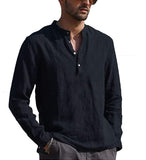 Men’ s Shirt Cotton linen Solid Color Stand Collar Long Sleeve Shirt Smart Casual Men’ s Blouse Plus Size S/M/L/XL/XXL