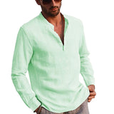 Men’ s Shirt Cotton linen Solid Color Stand Collar Long Sleeve Shirt Smart Casual Men’ s Blouse Plus Size S/M/L/XL/XXL