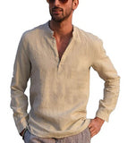 Men’ s Shirt Cotton linen Solid Color Stand Collar Long Sleeve Shirt Smart Casual Men’ s Blouse Plus Size S/M/L/XL/XXL