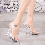 Crystal Show Stripper Heels Clear Shoes Women Platforms High Heels Sandals Female Transparent Sexy Wedding Shoes Slipper