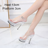 Crystal Show Stripper Heels Clear Shoes Women Platforms High Heels Sandals Female Transparent Sexy Wedding Shoes Slipper