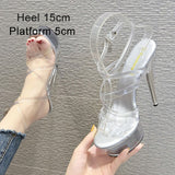 Crystal Show Stripper Heels Clear Shoes Women Platforms High Heels Sandals Female Transparent Sexy Wedding Shoes Slipper