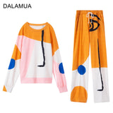 Loose Oversized Two Piece Women's Tracksuit Print Casual Set