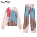 Loose Oversized Two Piece Women's Tracksuit Print Casual Set