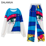 Loose Oversized Two Piece Women's Tracksuit Print Casual Set