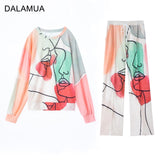 Loose Oversized Two Piece Women's Tracksuit Print Casual Set