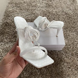 Women's Snake Print Leather High Heel Shoes with Ankle Buckle Strap