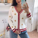 High Quality Fashion Designer Bee Embroidery Cardigan Long Sleeve