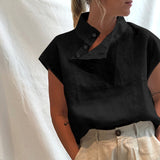 Celmia Stylish Tunic Tops Plus Size Women Short Sleeve Summer Blouses Buttons