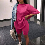 Simplee Casual solid women's two piece suits with belt Home fashion bicycle sets Sports shorts tracksuit suit Spring summer 2020