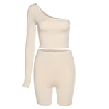 Kliou Solid Asymmetrical Two Piece Matching Tracksuit Set for Women
