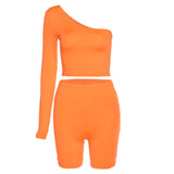 Kliou Solid Asymmetrical Two Piece Matching Tracksuit Set for Women