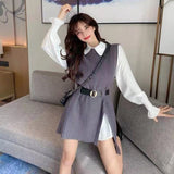 2 Piece Women's Long knitted vest with Lantern Sleeve shirt for Autumn Fashion