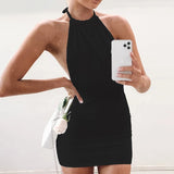 Solid Color Bodycon Dress Women Halter Sexy Skinny Hollow Out Backless